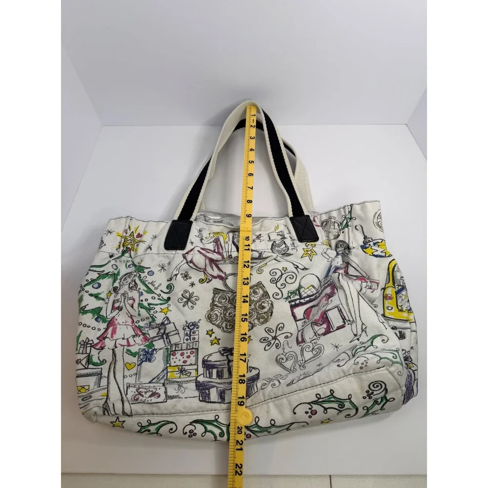 Brighton Happy Holidays Canvas Tote Bag Cream Multi Sketch Print Festive Shopper
